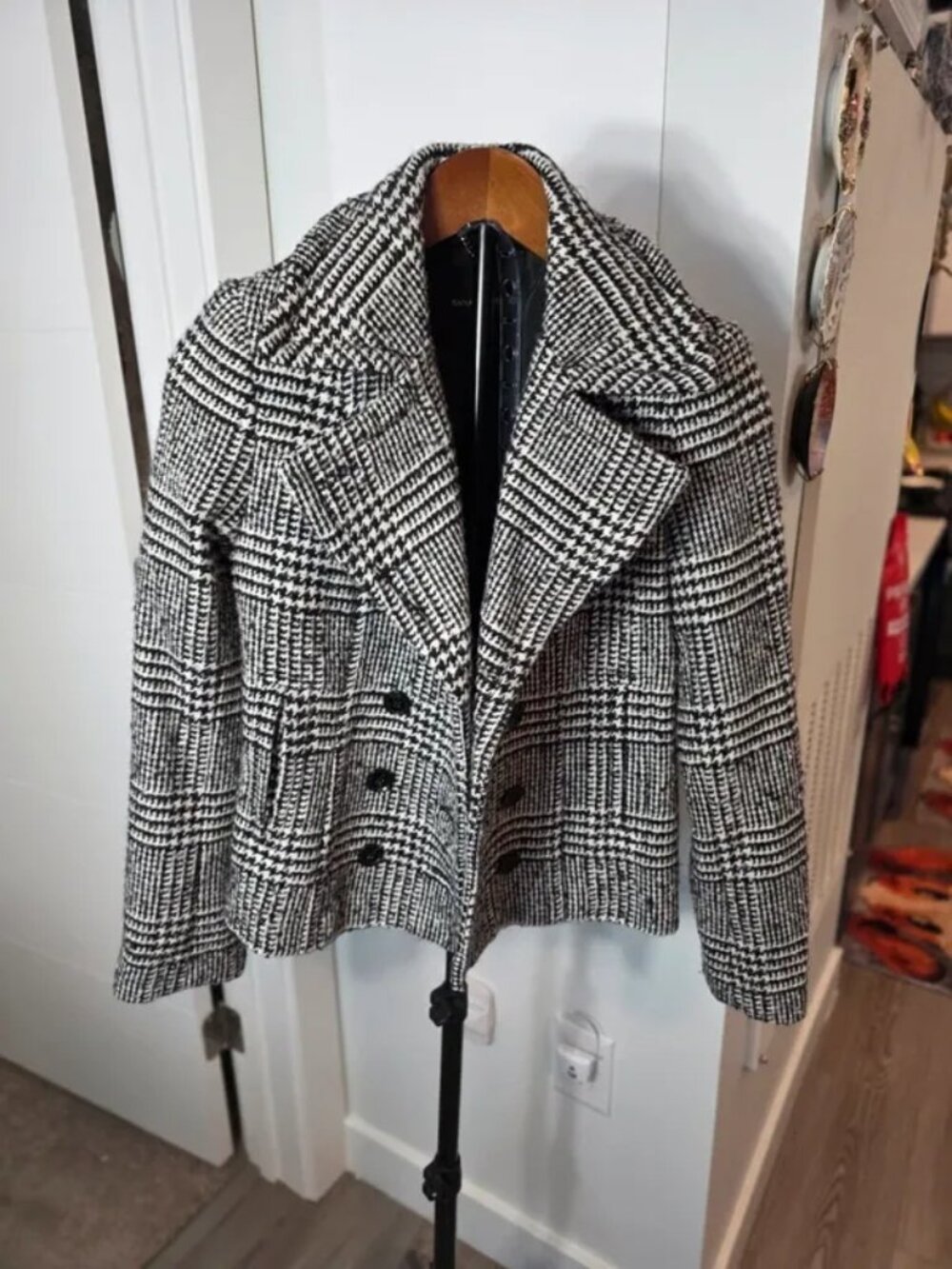 Wool blend peacoat, Banana Republic, houndstooth pattern
